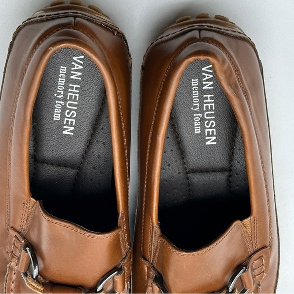 Van Heusen Size 8.5 M Drive Brown Memory Foam Bronze Accent Slip On Dress Shoe - Picture 11 of 12